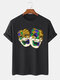 Mens Carnival Mask Graphic Crew Neck Casual Short Sleeve T-Shirts Winter - Black