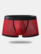 Men Sexy Nylon Mesh Boxer Briefs Thin Transparent Breathable U Convex Pouch Plain Underwear - Red