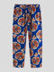 Men Pizza Print Pajamas Pant Royal Blue Loose Breathable Buttons Fly Drawstring Loungewear - Royal Blue
