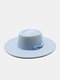 Unisex Woolen Felt Solid Color Bandage Bowknot Decoration Concave Top Fedora Hat - Sky Blue