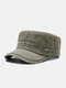 Men Washed Distressed Cotton Solid Letter Metal Label Outdoor Sunshade Casual Military Hat Flat Cap - Army Green