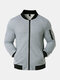 Mens Textured Baseball Collar Zip Front Solid Casual Jacket With Pocket - Gray