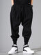Mens Casual Fashion Vintage Solid Color Drawstring Suede Harem Pants - Black
