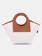 Women Large Capacity PU Leather Canvas Shell Bag Hobo Bag Handbag Tote - White
