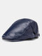 Collrown Men Faux Leather Retro Solid Color Flat Cap Universal All-match Forward Hat Beret Hat - Blue