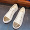 Women Casual Sequined Canvas Lace Up Flat Shoes - white1