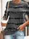 Tie Dye Long Sleeve O-neck T-shirt For Women - Gray