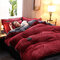 3/4 قطعة AB Sided Thicken Corduroy Velvet Winter Bed Set Full Queen King حجم غطاء لحاف - أحمر