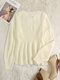 Solid Color V-neck Ruffle Hem Knitted Women Sweater - White