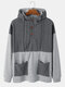 Mens Color Block Patchwork Button Up Double Pockets Casual Hoodie - Gray