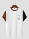 मेन्स स्लोगन प्रिंट पैचवर्क बुना हुआ कैजुअल शॉर्ट स्लीव टी-शर्ट्स - सफेद