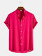 Mens Cotton Stand Collar Plain Basics Short Sleeve Shirts - Rose