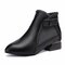 Women Pointed Low-heeled Boots - Black leather