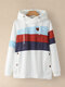 Casual Color Patchwork Drawstring Plus Size Hoodie with Pockets - White