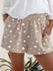 Stars Print Elastic Waist Casual Shorts For Women - Khaki