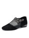 Women Flower Embellished Breathable Mesh Splicing Synthetic Suede Pointed Toe Block Heel Ankle Boots - Black