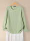 Solid Pocket Frog Button Long Sleeve Casual Blouse - Green