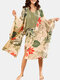 Женское Свободные повседневные дышащие тонкие пижамы из 3 предметов с цветочным принтом - Зеленый