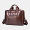 Men Waterproof Genuine Leather Business Briefcase Laptop Bag - Brown