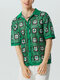Mens Windowpane Pattern Lace Lapel Short Sleeve Shirt - Green