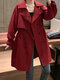 Drawstring Solid Color Casual Windbreaker Jacket For Women - Wine Red