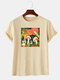 Mens Cartoon Mushroom Print Short Sleeve Preppy T-Shirt - Khaki