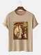 Plus Size Mens Vintage Mushroom Graphic Print Cotton Fashion Short Sleeve T-Shirt - Khaki