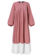 Solid Color Pleated Puff Sleeve Plus Size Patchwork Dress for Women - Pink