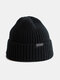 Unisex Solid Knitted Letters Label All-match Warmth Brimless Beanie Landlord Cap Skull Cap - Black