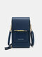 Women Faux Leather Fashion Solid Color Multifunction Waterproof Crossbody Bag Phone Bag - Blue