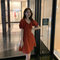 Shanshan's New Cute And Charming Day Sweet Bubble Sleeves Off-shoulder Short-sleeved Dress - Red wine