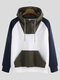 Mens Cool Streetwear Patchwork Color Block Kangaroo Pocket Drawstring Hoodie - White