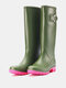 Women Casual Solid Color Slip-on Waterproof Rain Boots - Green