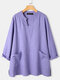 Solid Color Pocket Slit V-neck Long Sleeve Casual Blouse for Women - Purple