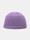 Unisex Dacron Knitted Solid Color Letter Cloth Label Fashion Warmth Beanie Hat - Purple