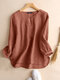 Solid Lace Trim Long Sleeve Crew Neck Casual Blouse - Orange