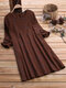 Plaid Long Sleeve Loose Crew Neck Plus Size Vintage Dress - Brown