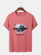 Mens Planet Letter Printed Crew Neck Short Sleeve T-Shirts - Pink