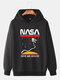Mens Give Me Space Astronaut Print Loose Drawstring Pullover Hoodie - Black