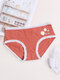 Women Daisy Print 90% Cotton Panty Full Hip Lace Trim Soft Breathable Comfy Mid Waisted - Orange
