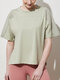 Contrast Color Patchwork Side Splited Short Sleeve Sports T-shirt For Women - Green