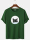 Mens Cartoon Black Cat Print Loose Light Daily Round Neck T-Shirts - Army Green