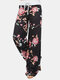 Женщины Plus Размер Цветочный принт на завязках на талии Свободная домашняя повседневная пижама Брюки - Черный