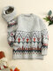 Christmas Long Sleeve Crew Neck Loose Sweater With Scarf - Beige