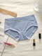 Women Striped Print 100% Cotton Stretch Thin Breathable Seamless Mid Waist Panties - Gray