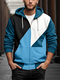 Mens Color Block Patchwork Zip Front Drawstring Hooded Jacket - Blue