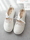 Women Retro Solid Lace Mesh Breathable Soft Flats - White