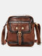 Men Faux Leather Vintage Large Capacity Protable Crossbody Bag Shoulder Bag - Coffee