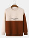 Mens Letter Embroidered Textured Patchwork Daily Pullover Sweatshirts - Apricot