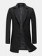 Mens Winter Warm Woolen Mid-Length Single-Breasted Thicken Lapel Overcoat - Black